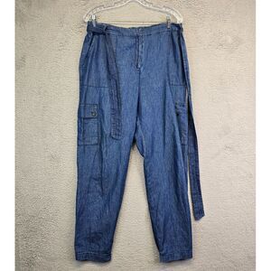 Foley's Pants Junior 13/34 Blue Tapered Adjusable Waist High Rise Chambray Cargo